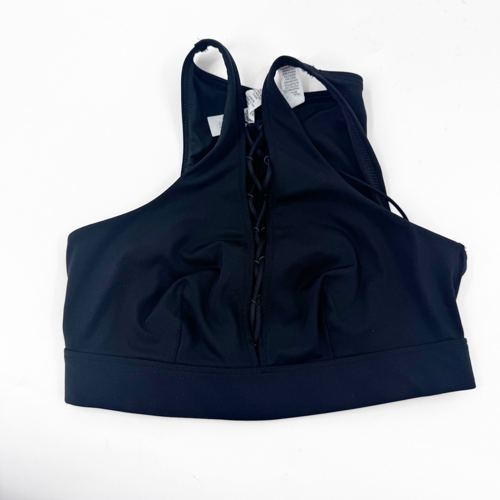 Savage X Fenty Womens Black Lace Up High‎ Neck Sports Bra Racerback Medium